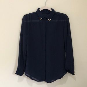 Sheer Navy Blue Button Down